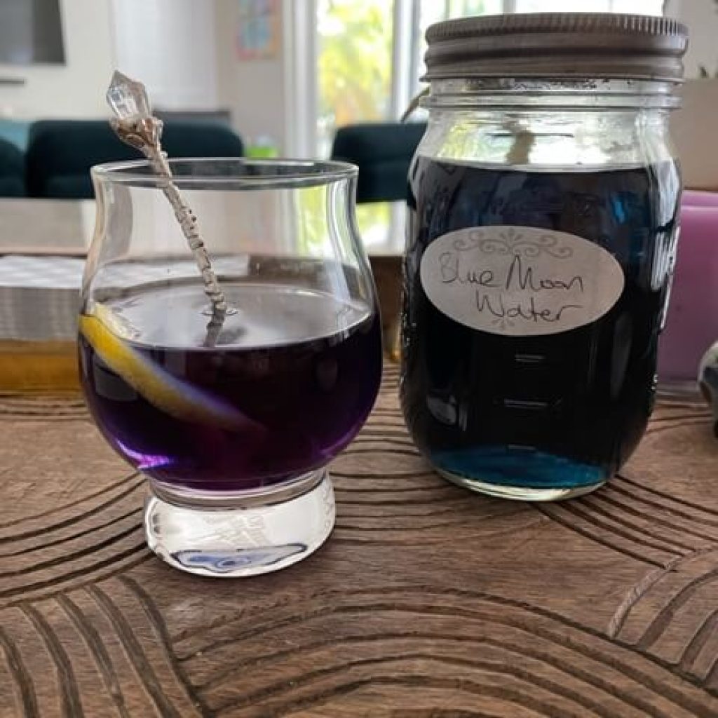 Blue moon water turns purple when you add lemon!